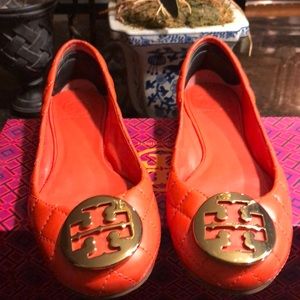 Tory Burch quilted orange flats